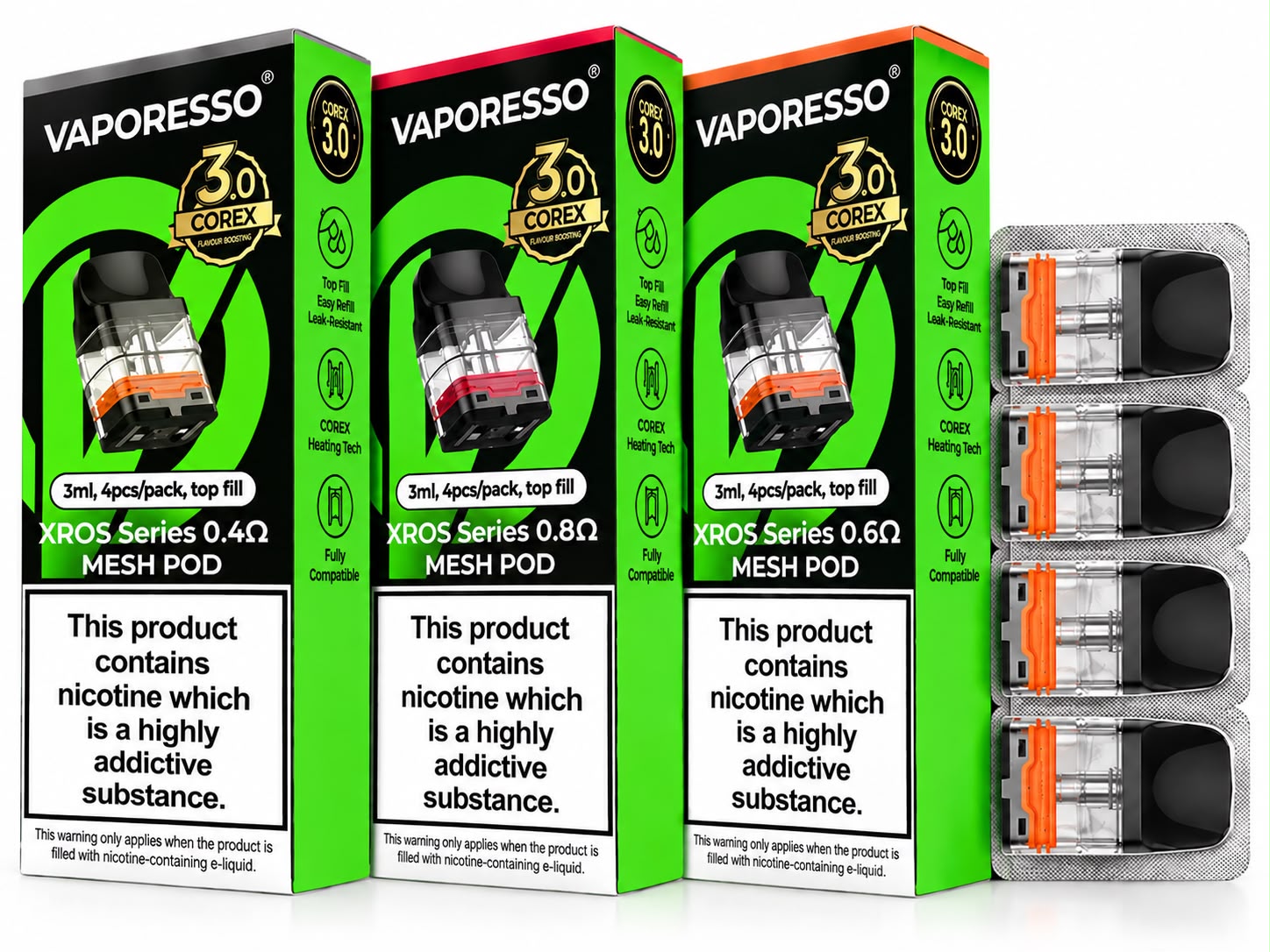 Vaporesso XROS COREX 3.0 Replacement Pods – 0.4Ω 0.6Ω 0.8Ω